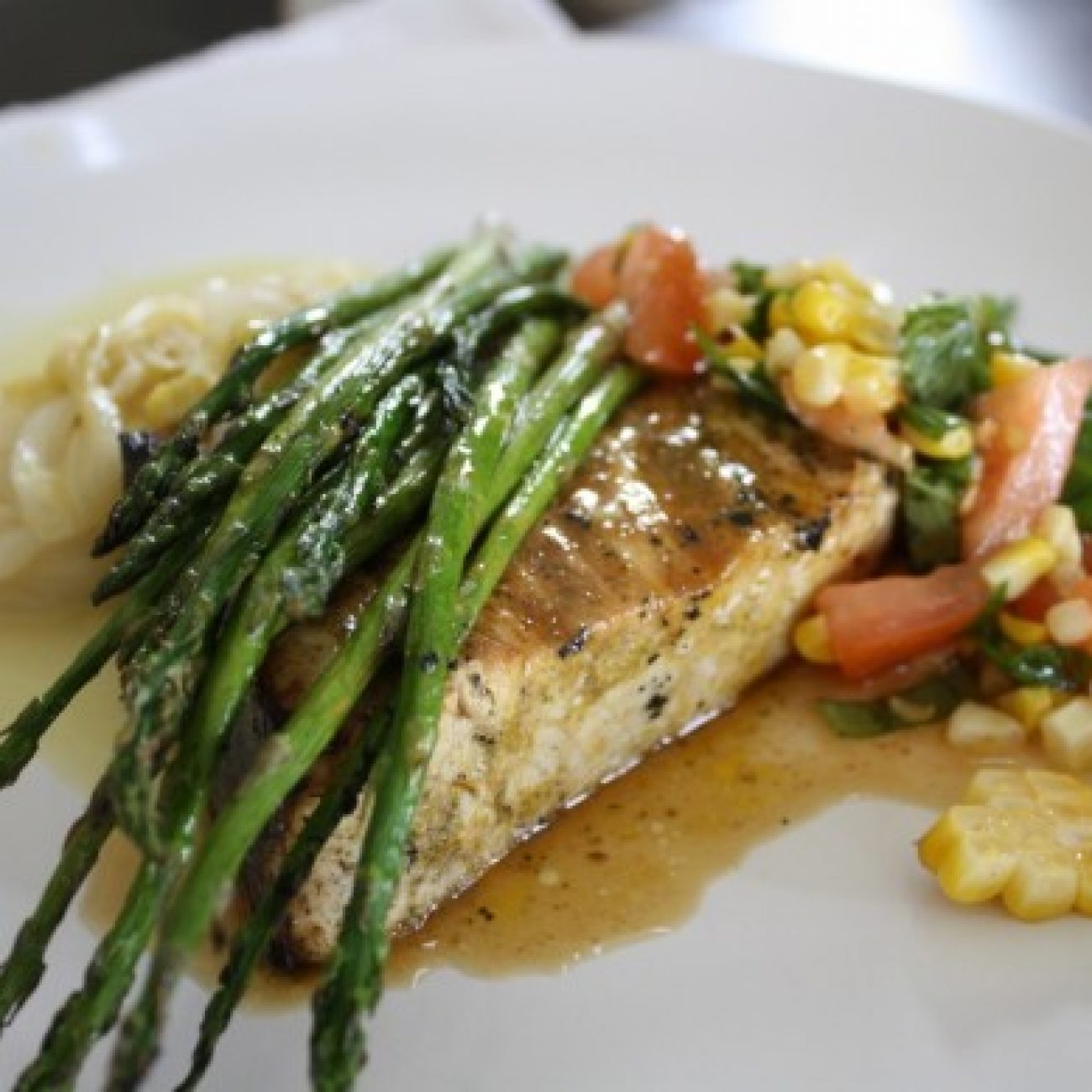 BBQ Swordfish with Charred Corn and Basil Relish