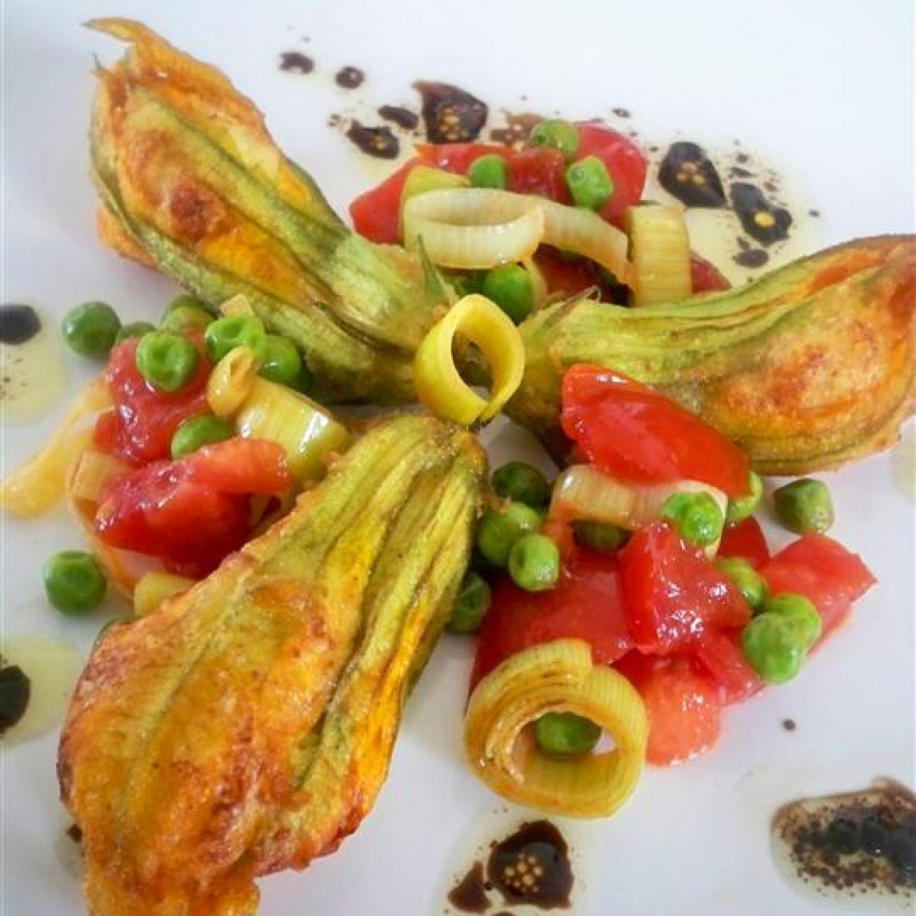 Stuffed Squash Blossoms with Vegetable Ratatouille