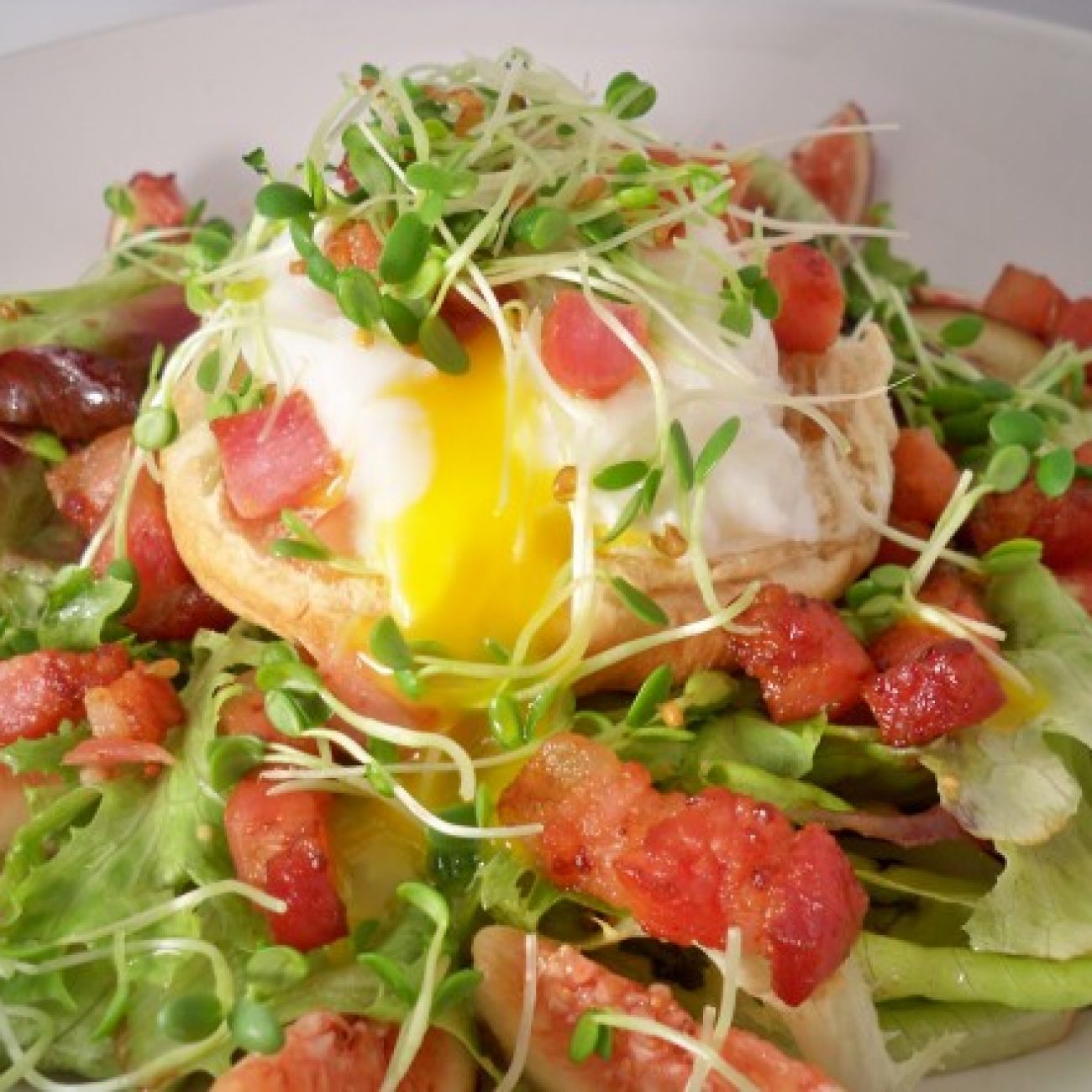 Fig and Lardon Salad with Poached Egg