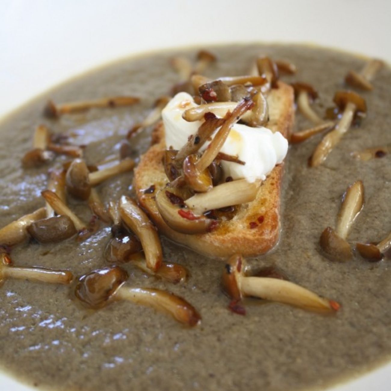 Mushoom Soup with Sauteed Beech Mushrooms