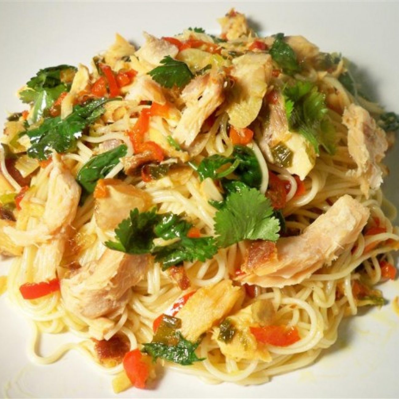 Smoked salmon pasta with chili and lime
