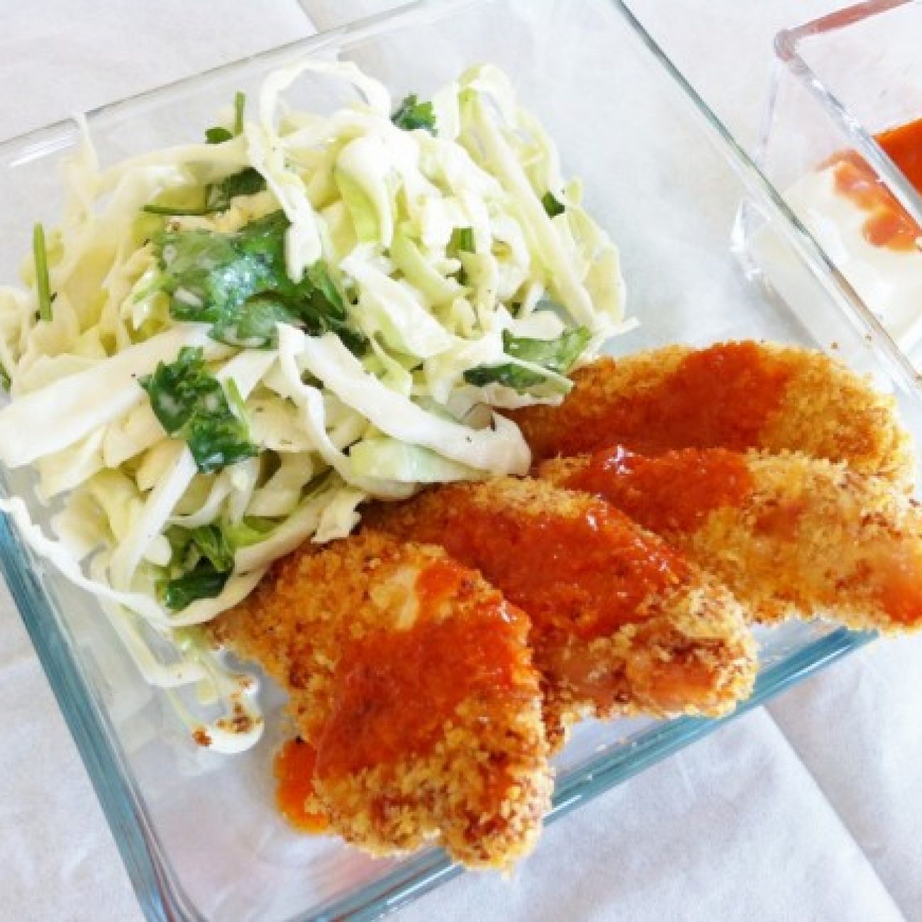 Buffalo Chicken Strips with Cilantro Slaw
