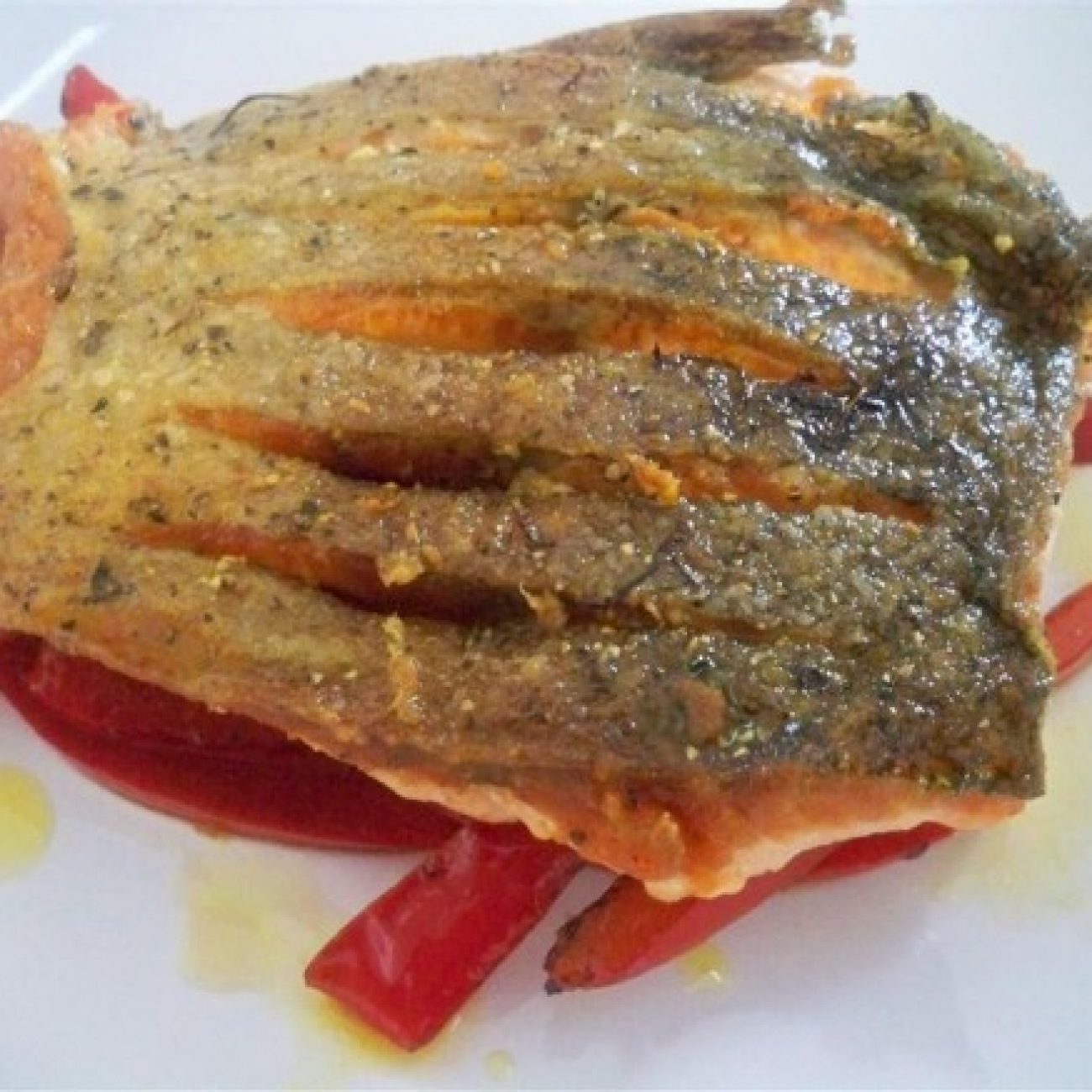 Safron marinated Arctic Char with sweet and sour peppers