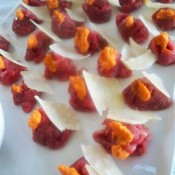 Beef Carpaccio with Red Pepper Almond Pesto (Custom)