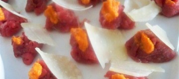 Beef Carpaccio with Red Pepper Almond Pesto (Custom)
