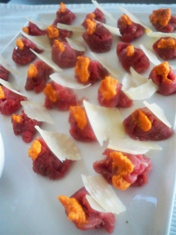 Beef Carpaccio with Red Pepper Almond Pesto (Custom)