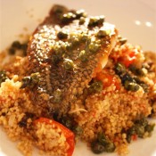 Black Seabass with Chinese five spice couscous and caper butter (Custom)