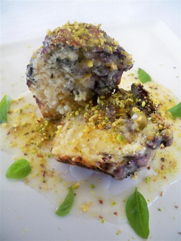Blueberry Muffins with lemon glaze and crushed pistachios (Custom)