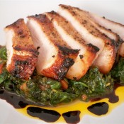 Center cut Pork Chop with Balsamic reduction and garlic spinach (Custom)