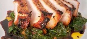Center cut Pork Chop with Balsamic reduction and garlic spinach (Custom)