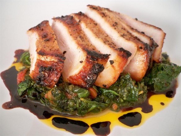 Center cut Pork Chop with Balsamic reduction and garlic spinach (Custom)