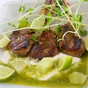 Grilled Lamb lollipops with cilantro mint creme fresh (Custom)