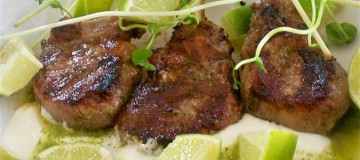 Grilled Lamb lollipops with cilantro mint creme fresh (Custom)