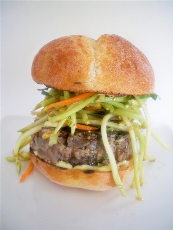 Grilled Tuna Burgers with broccoli Asian slaw (Custom)