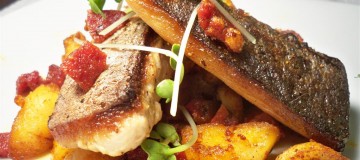 Grilled mackerel with potato and chorizo hash (Custom)