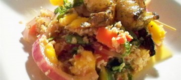 Mango and Bulgur wheat with curried bbq shrimp (Custom)