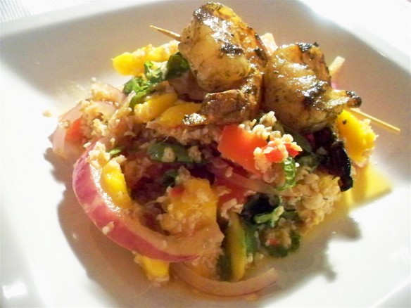 Mango and Bulgur wheat with curried bbq shrimp (Custom)