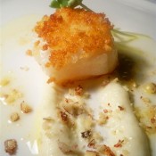 Panko scallop with sun choke puree and brown butter (Custom)