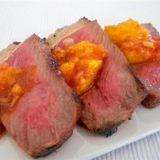 Rib eye steak with mango cinnamon salsa (Custom)