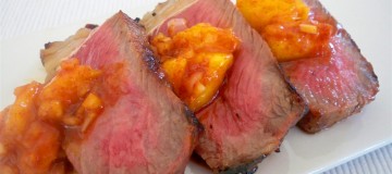 Rib eye steak with mango cinnamon salsa (Custom)