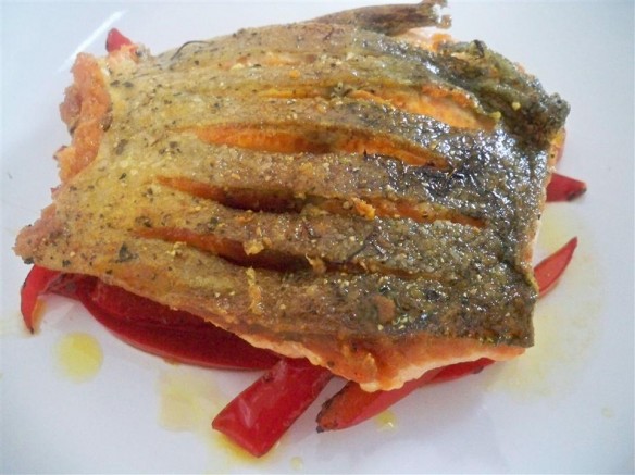 Safron marinated Arctic Char with sweet and sour peppers (Custom)