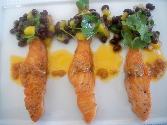 Salmon with blackbean mango salsa and chipolte butter (Custom)