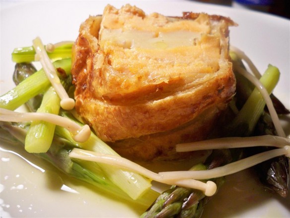 Scallop Stuffed Salmon Wellington with steamed Asparagus (Custom)