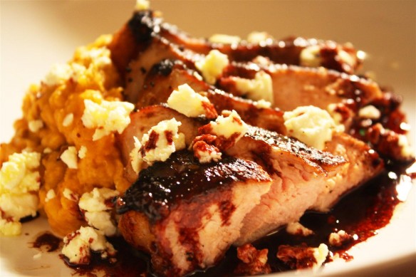 Smoked Pork chop with red wine bernaise and goat feta (Custom)