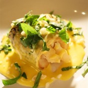Steamed black bass with lemon chili hollandaise (Custom)