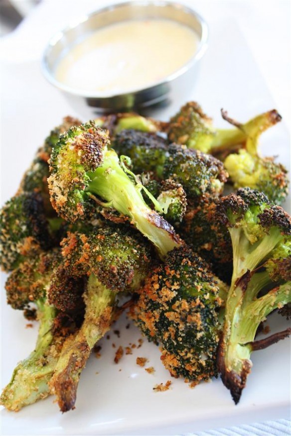 Roasted Broccoli with beer cheese sauce