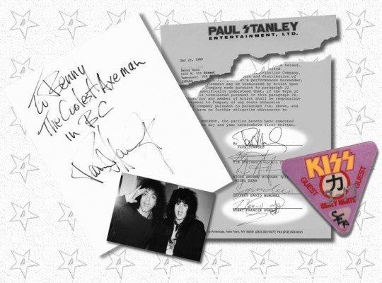 Paul Stanley archival composition with Benny Doro's autograph, agreement, backstage pass and meeting photograph