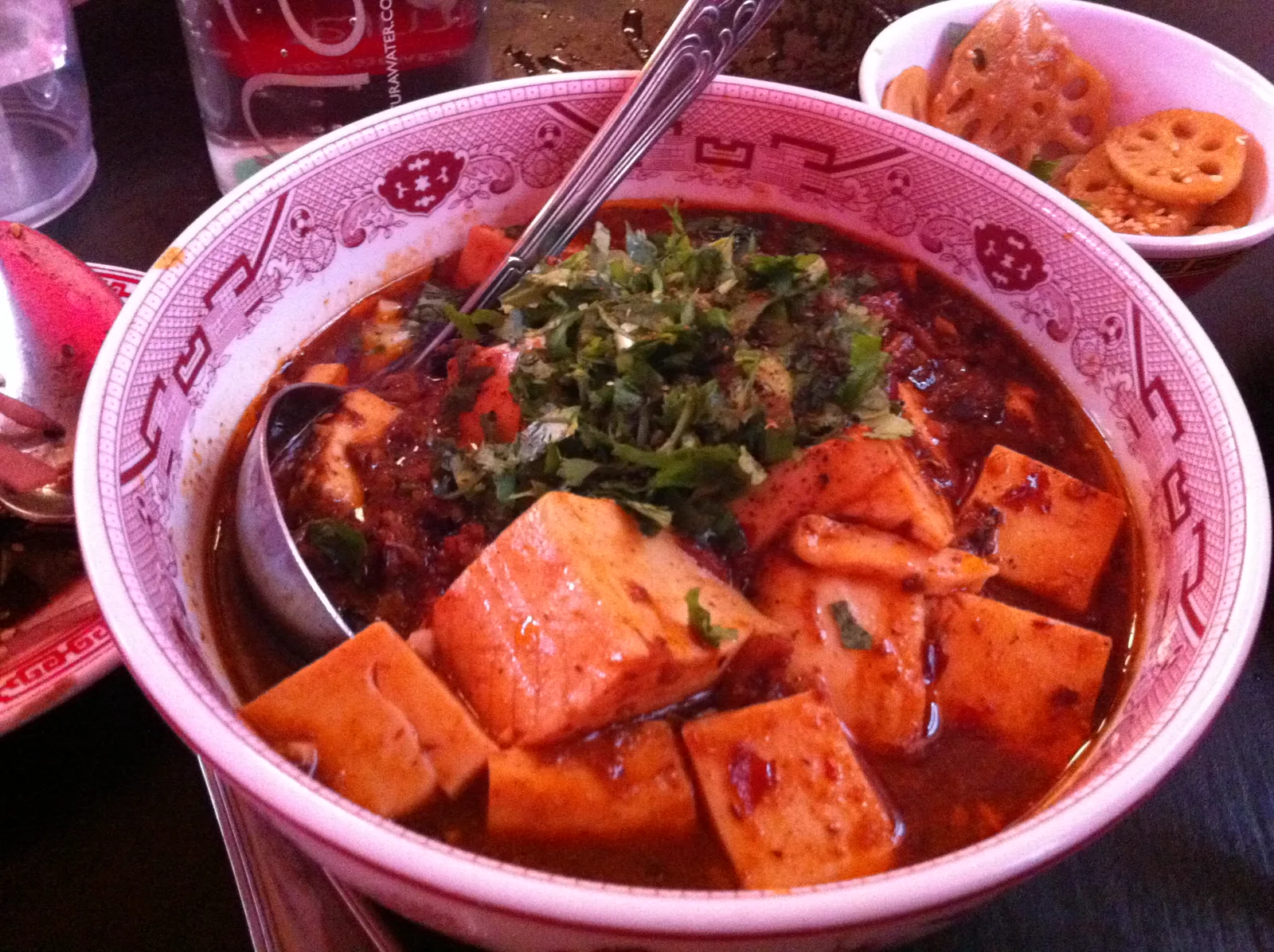 Mapo tofu and lotus root on the table