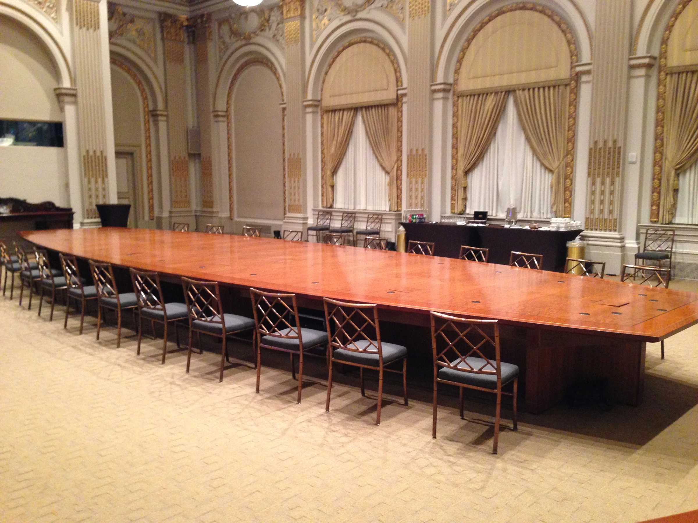 The large curved table inside the NYSE boardroom