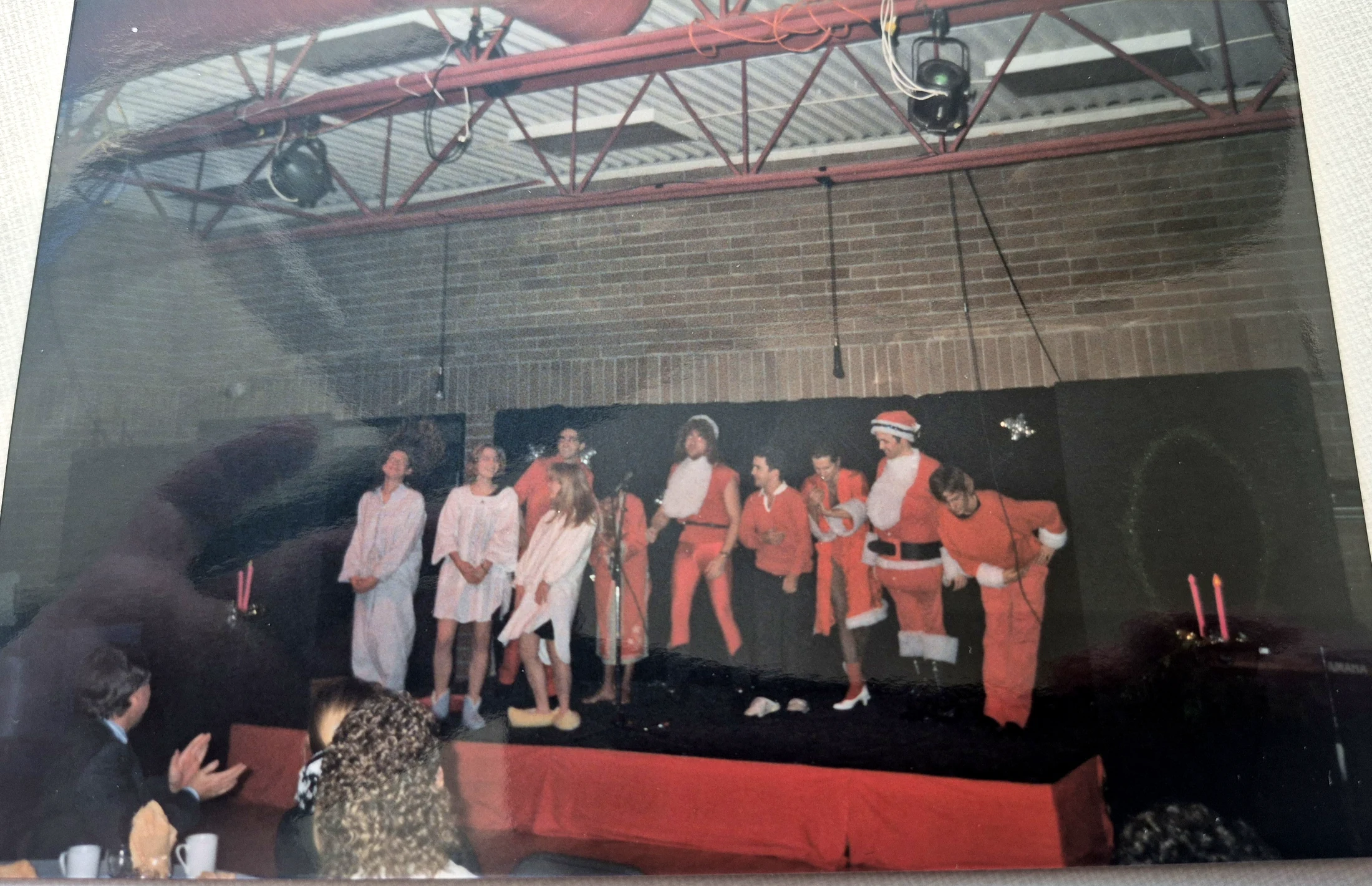The Christmas cast assembled on stage in late 1990.