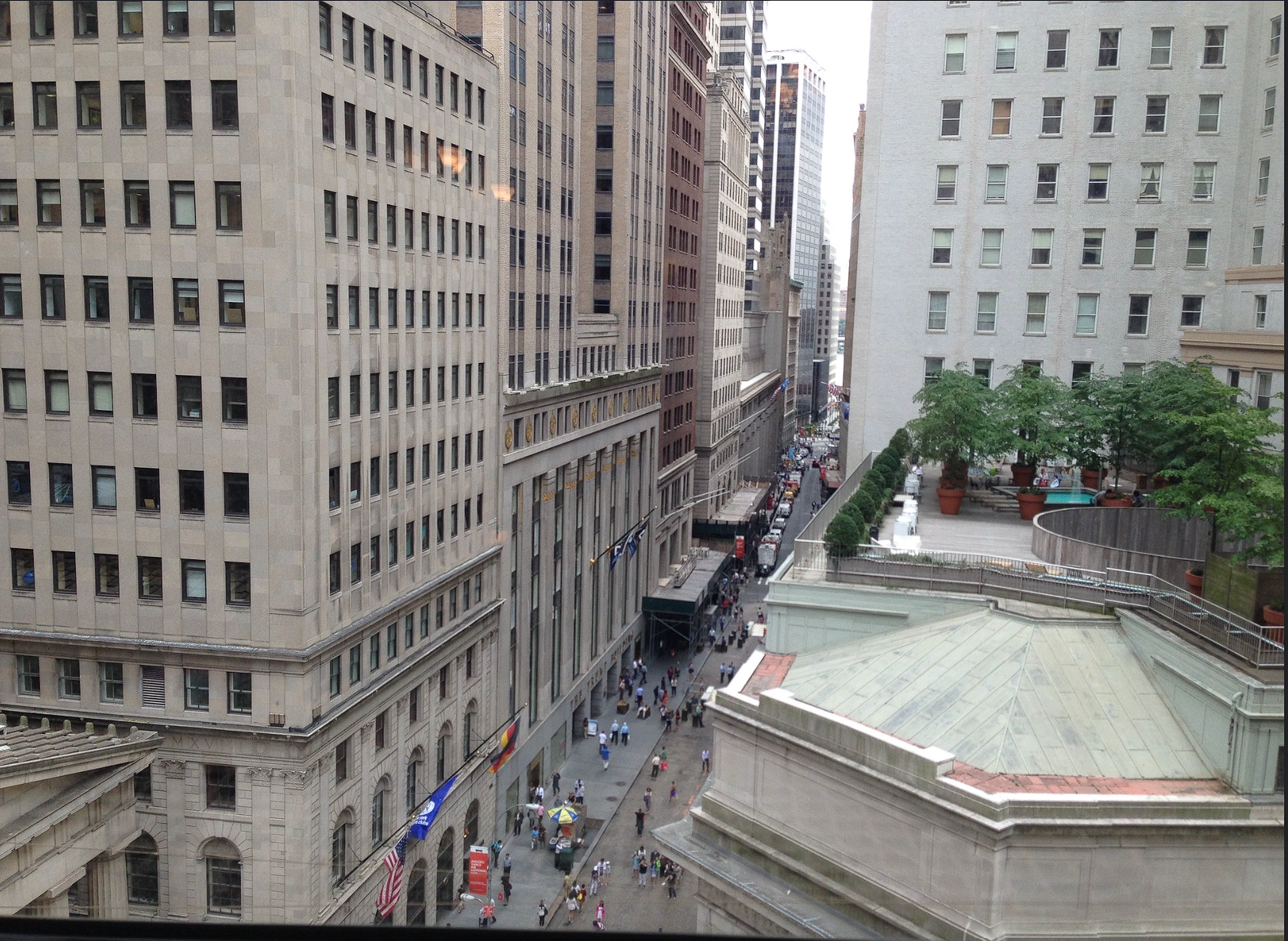 Benny’s view through the restaurant window onto Broad Street in New York City