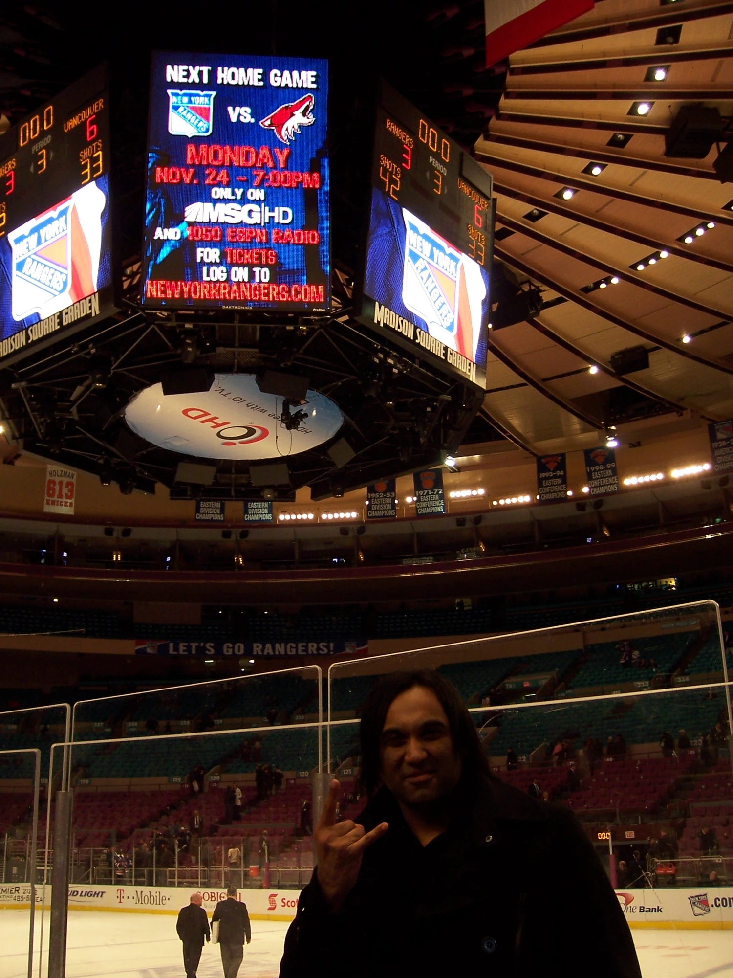 Ed beneath the Madison Square Garden scoreboard