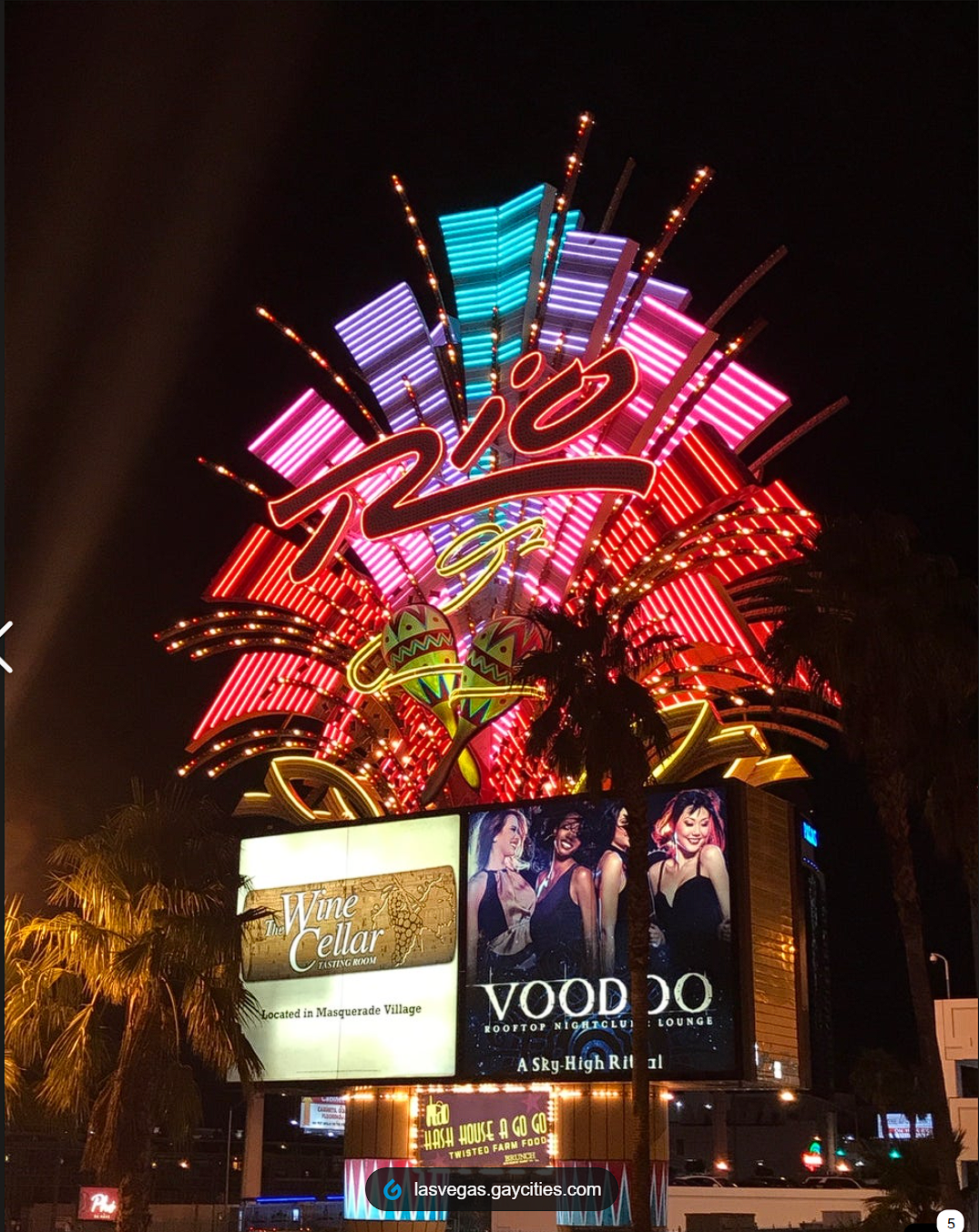 Supplied Rio neon sign atmosphere reference—not a photograph from Benny and CW’s personal visit